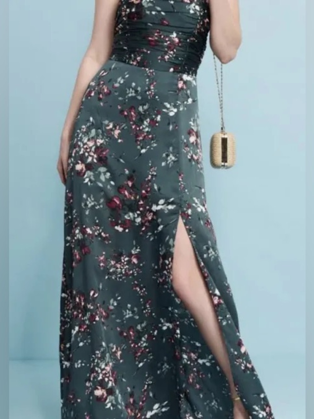 Dynamite Teal-Green Strapless Dress with Subtle Floral Print - Picture 4 of 4